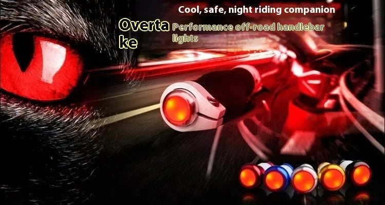 Aluminium alloy bicycle handlebar end lights in anodised colours with red LED illumination
