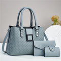 Three-piece textured PU women's crossbody bag set in square vertical design with weaving details