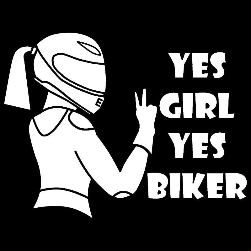 Cool girl rider character car sticker in 16cm × 15cm size with waterproof PET material