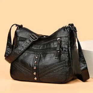Soft PU leather messenger bag for women in vintage style with shoulder strap