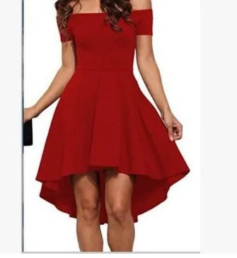 One Shoulder Short Sleeve Top with Large Swallowtail Skirt in Milk Silk for Women Commuting Work, Available in White Red Wine Red Purple Green Black Blue S-5XL Bust 86-104cm Waist 70-88cm
