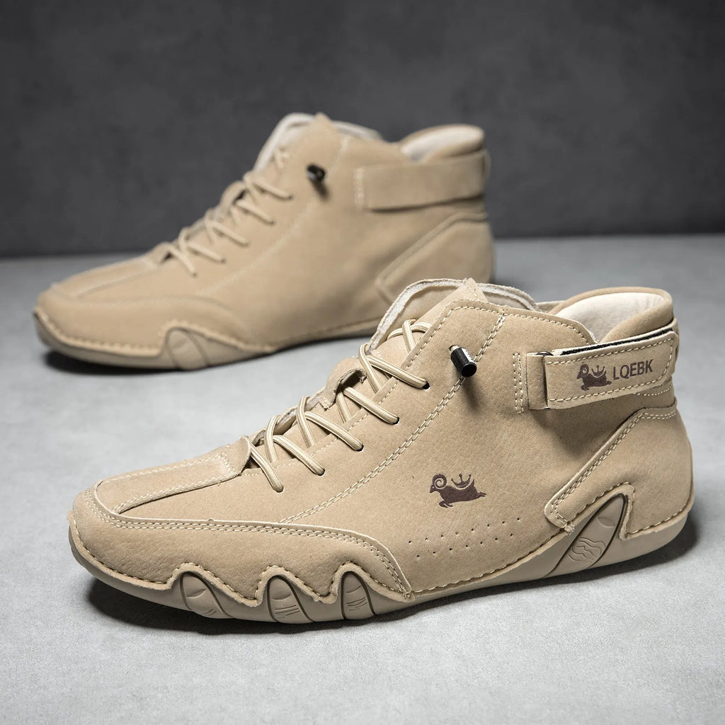 Men's brown octopus design high-top Martin boots with flat rubber sole