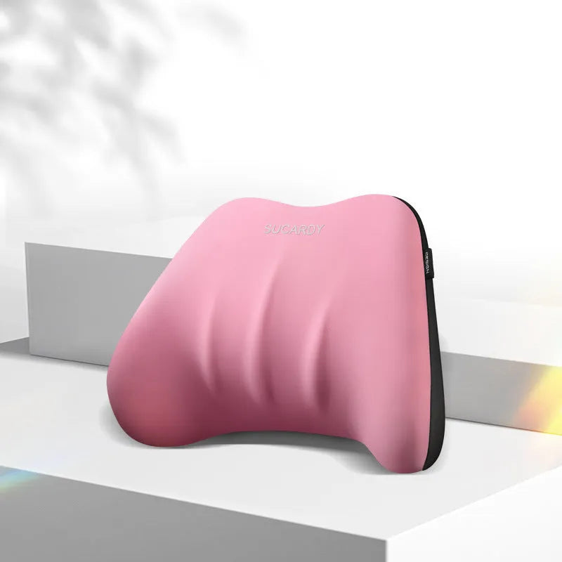 Memory foam lumbar support pillow and headrest car cushion in black colour on a car seat