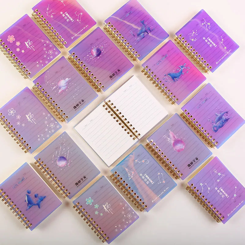 A7 spiral-bound pocket notepad with PP cover in choice of Constellation, Sakura, Universe, or Ocean colour series