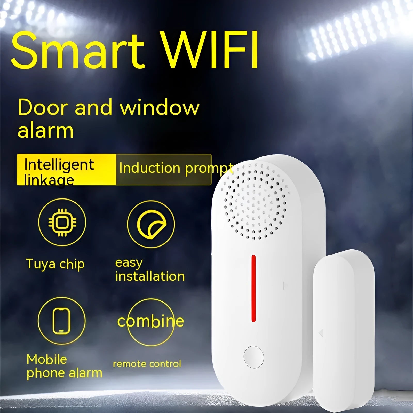 WiFi door magnetic sensor alarm with sound and light alerts for smart home security