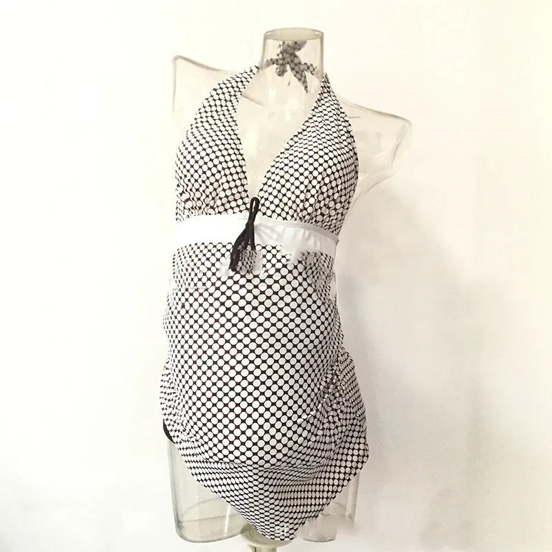 Black maternity swimsuit with chest pad made of soft nylon fabric, available in sizes L to 3XL
