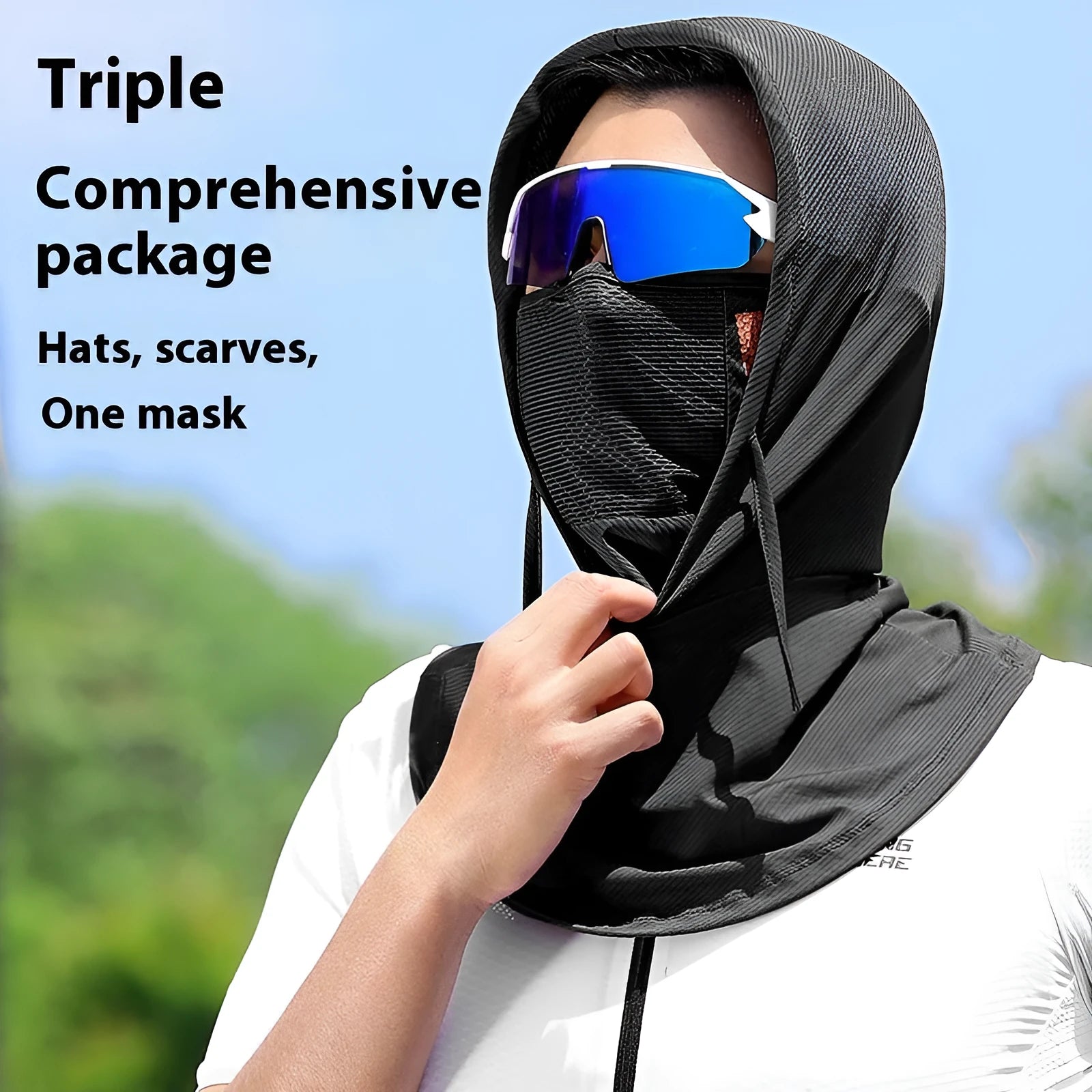 Black Ice Silk cycling mask for sun protection, free size, lying flat on surface