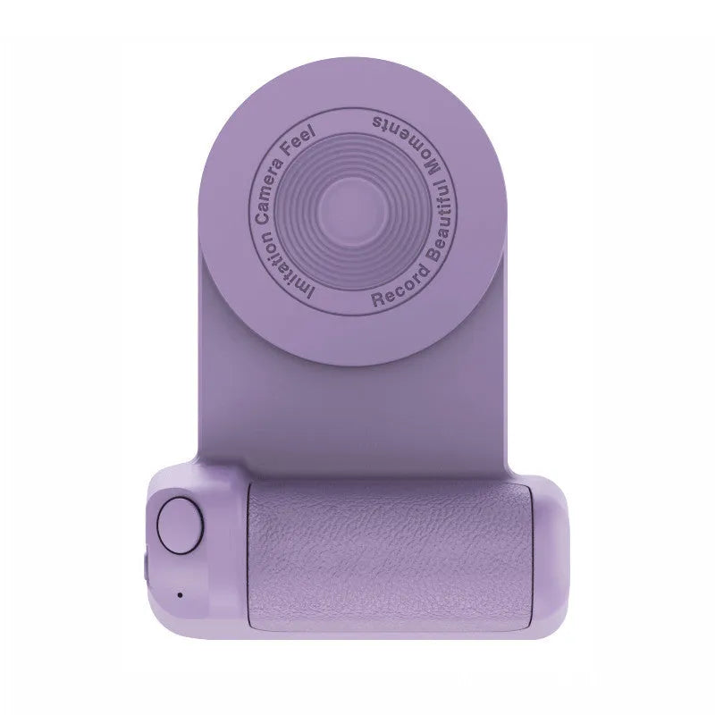 Black magnetic camera handle bracket for smartphone photography with rotatable design and ergonomic grip