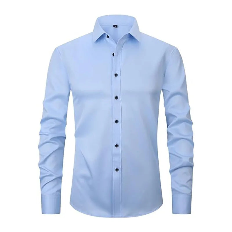 Men's stretch long sleeve work shirt in polyester, shown in multiple colour options.