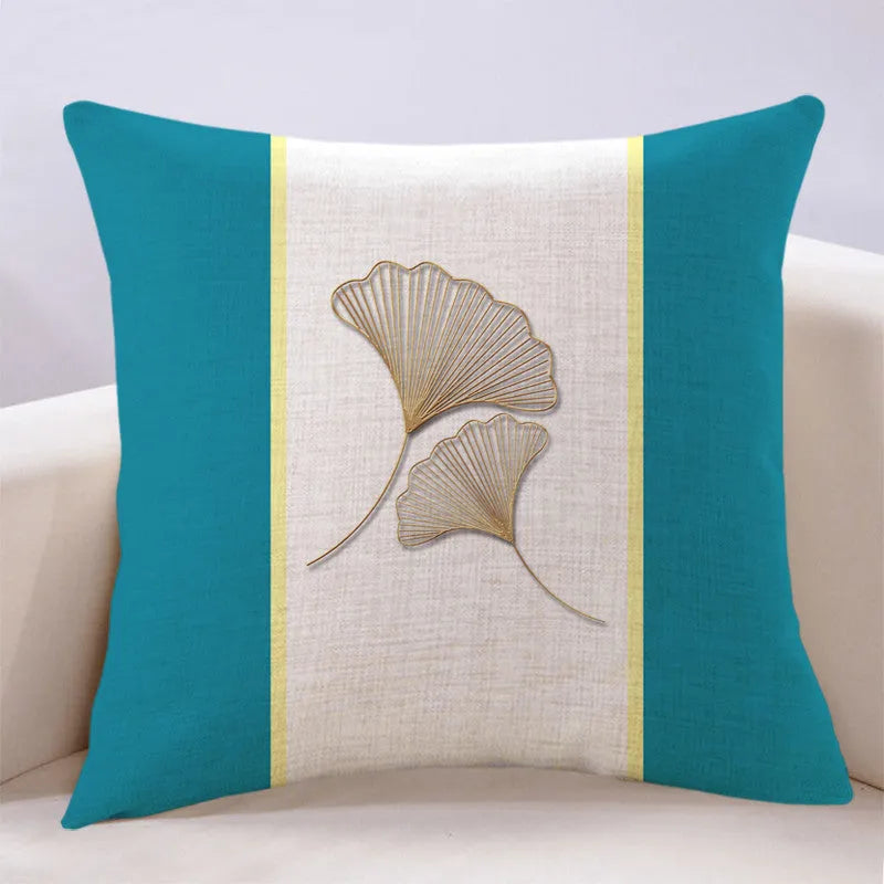 Ginkgo leaf printed square cushion cover on a sofa, available in multiple colours and sizes