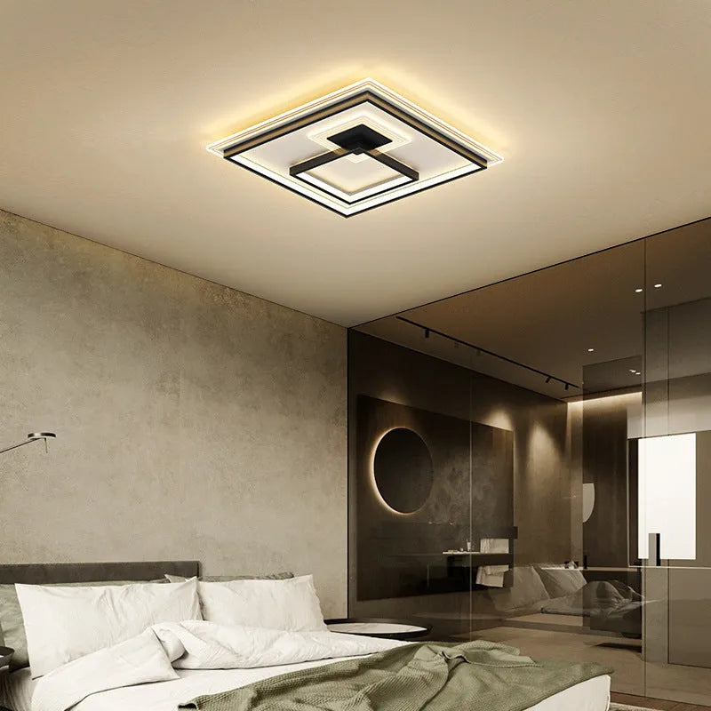 Modern rectangular LED ceiling light, 220V, W1100 x D700 x H55 mm, black and white or gold and white, 53W to 128W, 15-30㎡