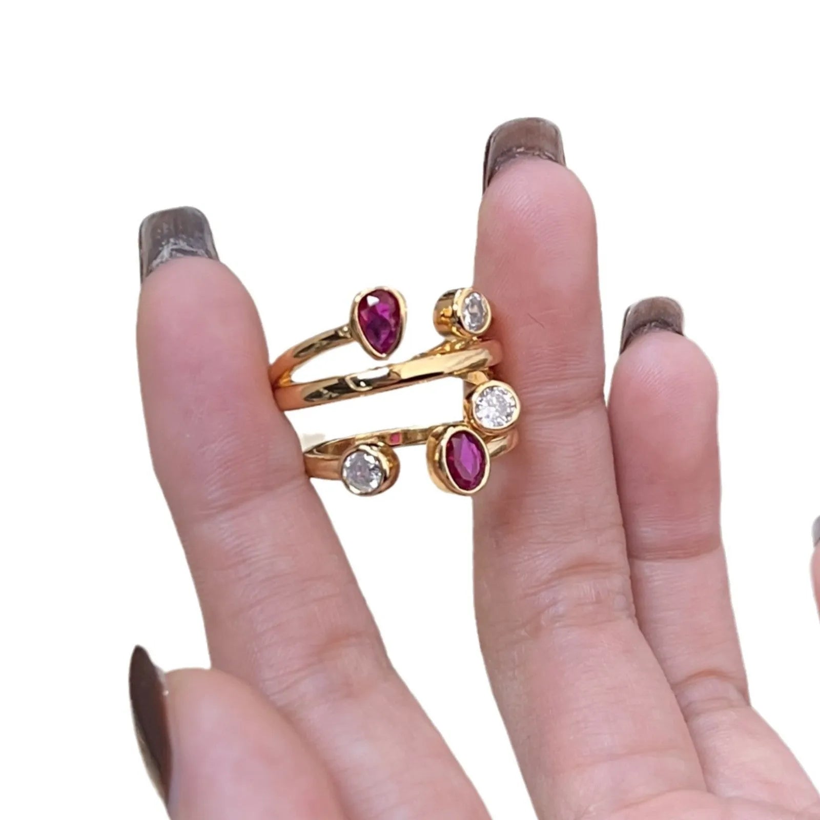 Geometric copper ring with irregular crossed design in two-tone colour finish