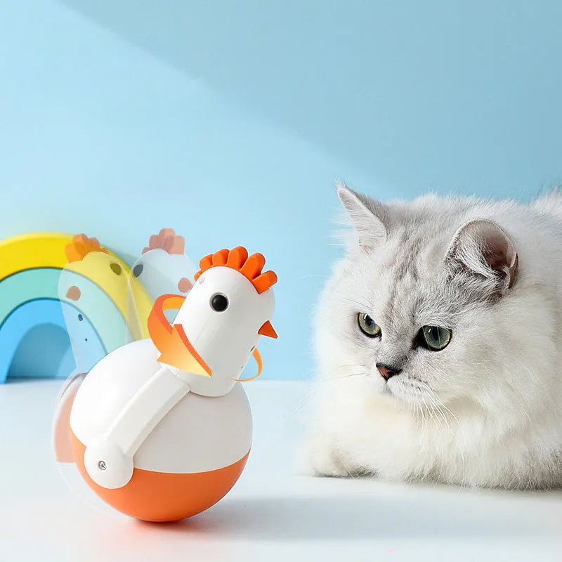 Electric cat toy chicken design with laser and sound functions for indoor feline play