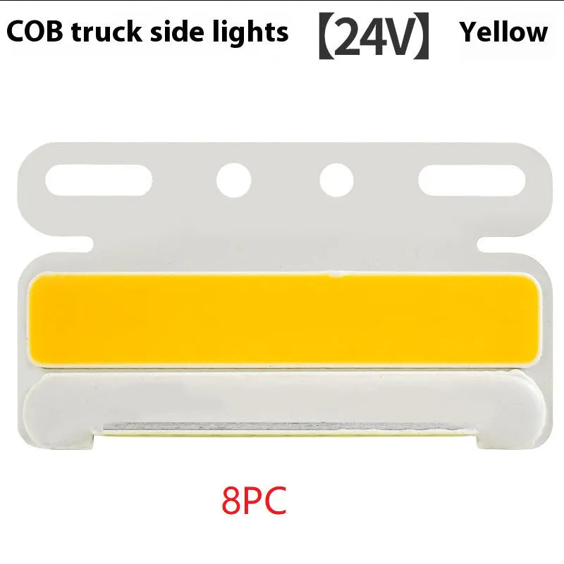 Waterproof aluminium alloy COB LED side light for 12v and 24v trucks in red, yellow, green, blue, or white.