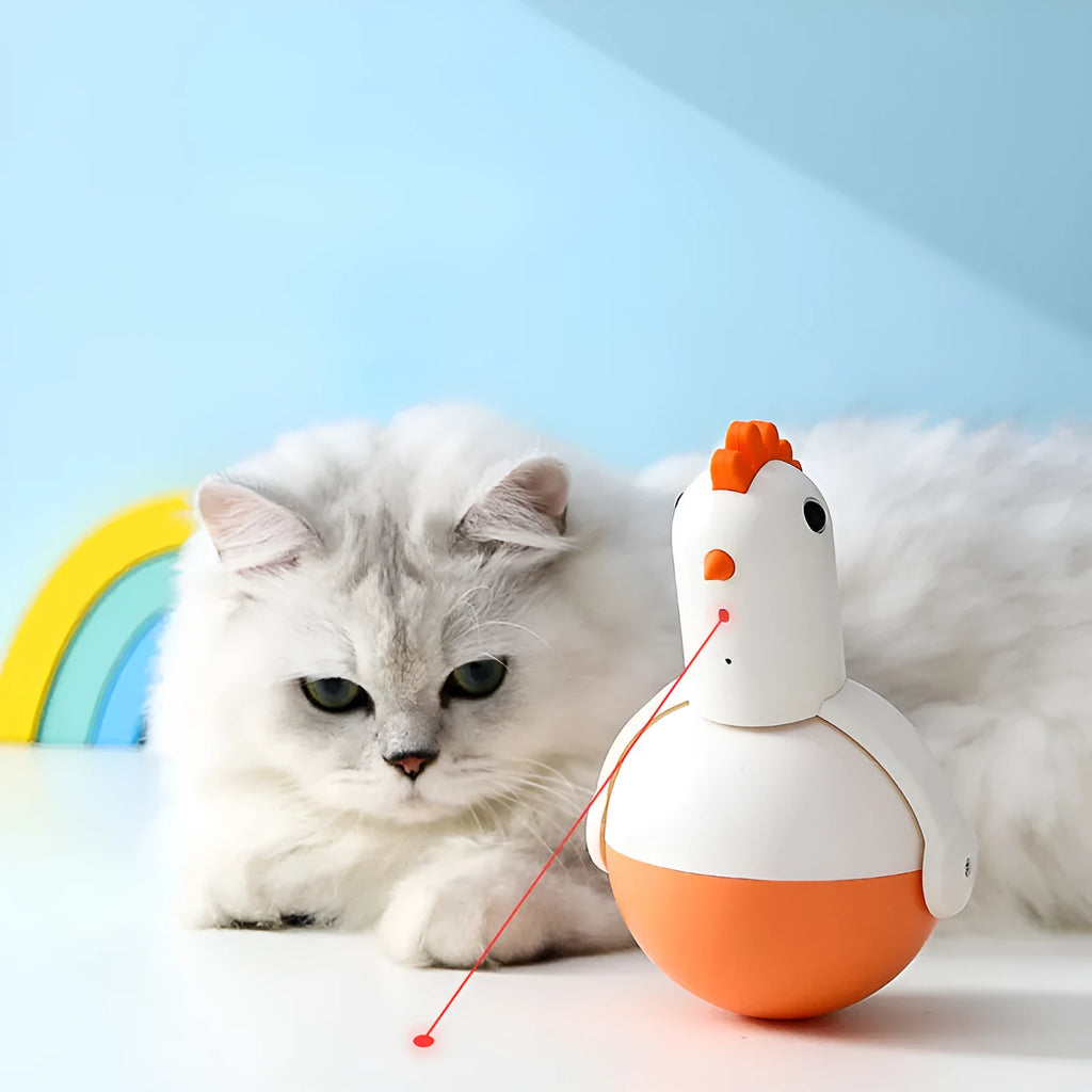 Electric cat toy chicken design with laser and sound functions for indoor feline play
