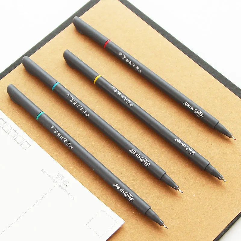 Pack of ten black hook line technical drawing pens with 0.38mm fine tips on a white surface.