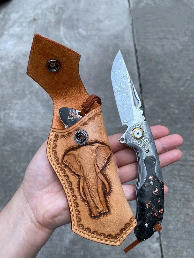 Outdoor camping survival folding knife with high hardness pattern steel blade and knife stab function