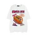 Cartoon hamburger dog printed cotton t-shirt in loose fit casual style with short sleeves
