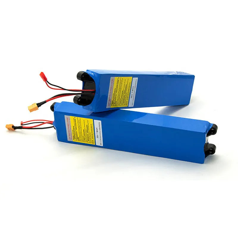 A 36V lithium battery pack for an electric scooter, showing capacity options of 6.6Ah, 7.8Ah, and 10.4Ah.