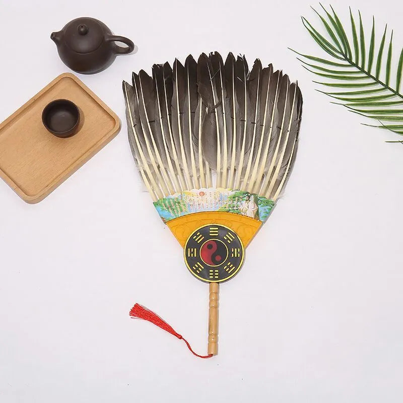 Handmade three-layer feather fan 33cm Zhuge Liang design with feather surface