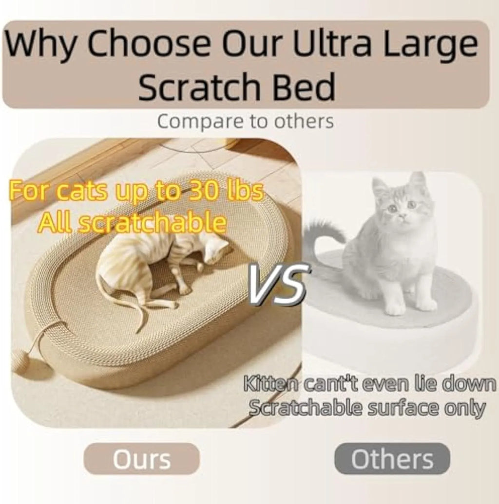 Large natural sisal cat scratching board with a lounge platform on top