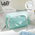 Double layer pencil case in solid colour with gift handle showing interior compartments
