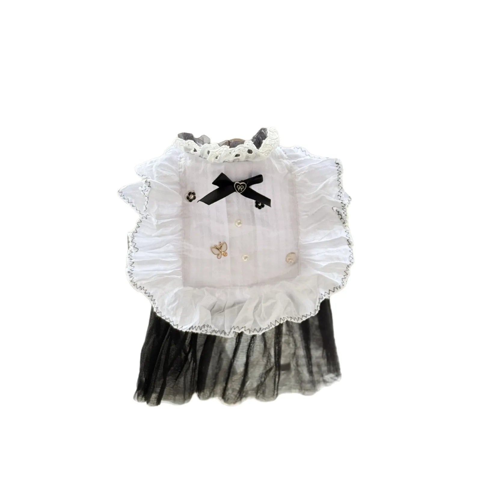 White yarn-textured gauze skirt for a small dog, shown in a princess-style fit on a pet.