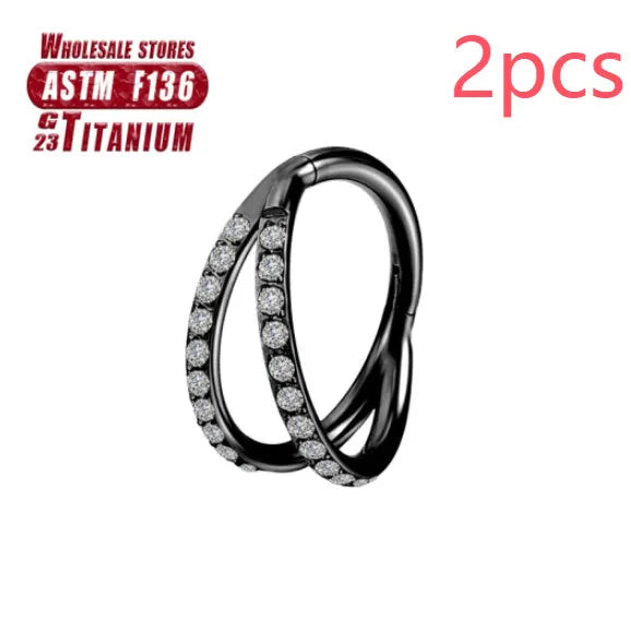 Titanium alloy fork nose ring in silver colour on a grey background