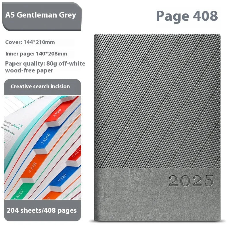 A5 PU leather notepad with striped cover showing bean green colour option next to open pages