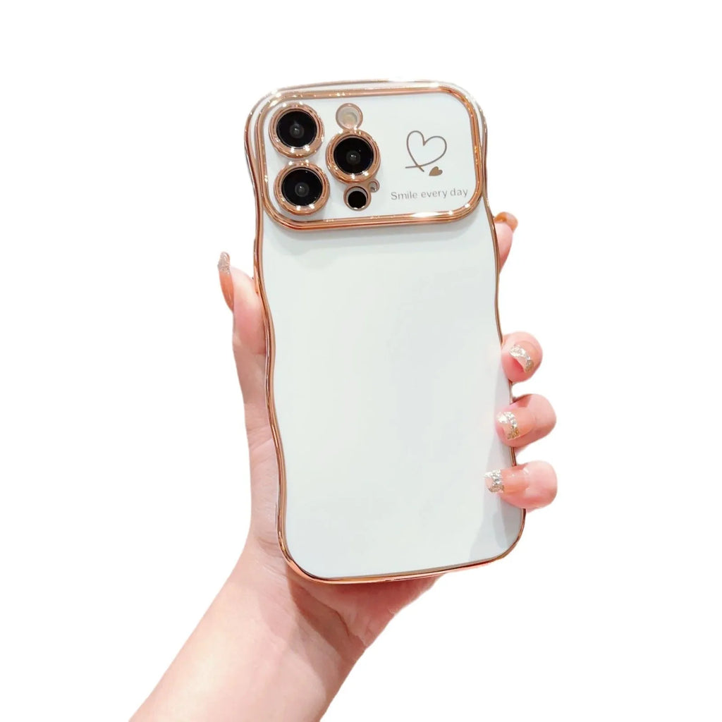 Electroplating wave love large window TPU phone case for iPhone, black colour, back view showing decorative wave pattern and card slot