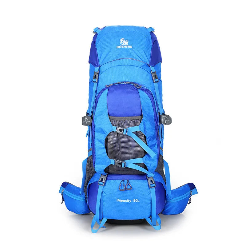 Large nylon backpack 56-75L with zip opening, inner zip pocket and soft-surface construction in blue black.