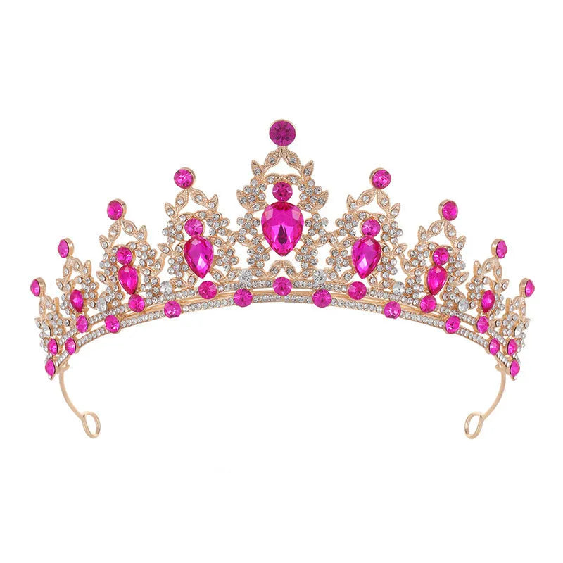 Baroque bridal crown headdress made from alloy with diamond-set rhinestones in silver or KC gold tones.