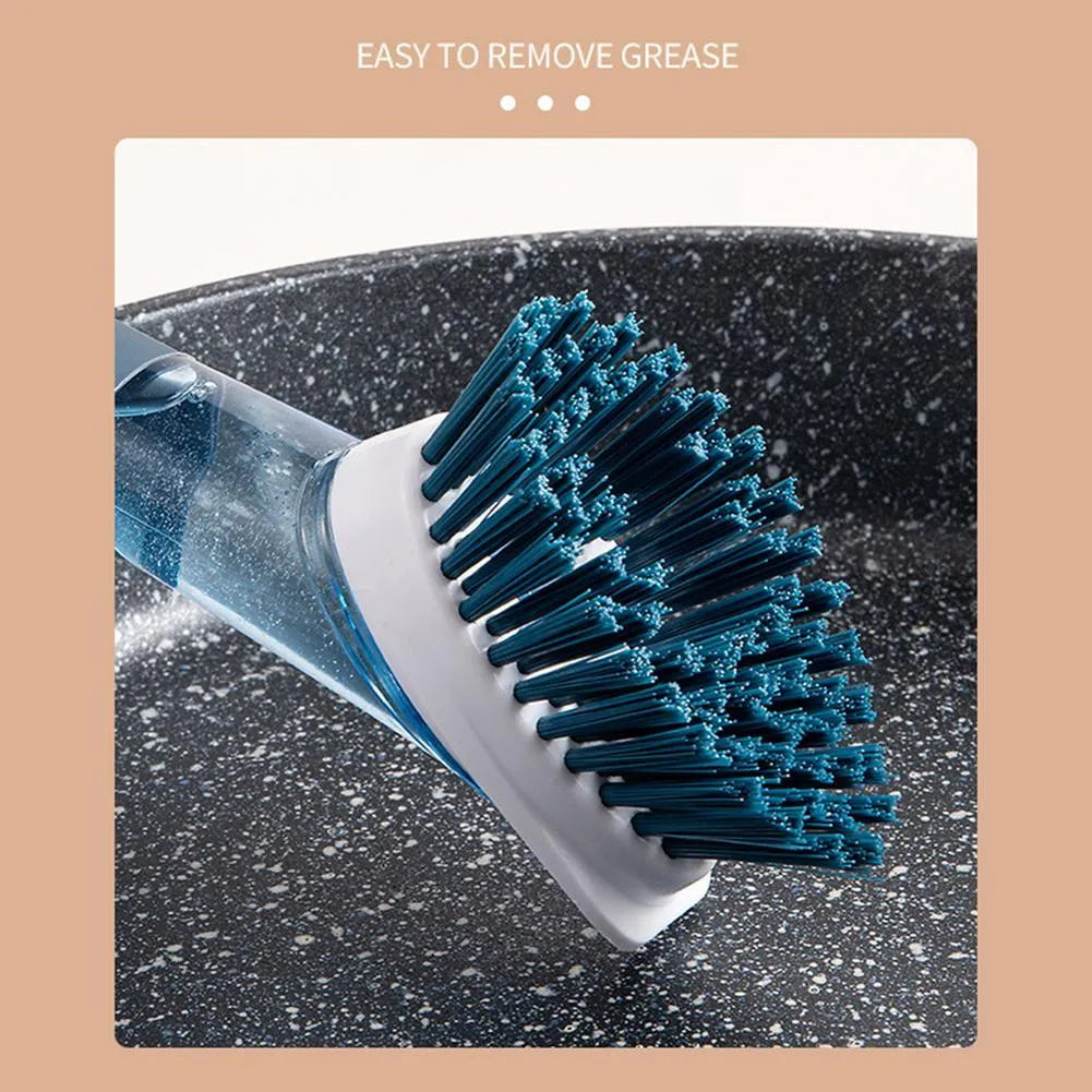 Multifunctional kitchen cleaning brush with built-in soap dispenser and long handle