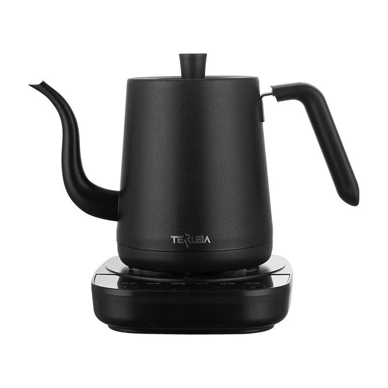 Slender mouth stainless steel electric kettle with heat preservation function for office use in black colour