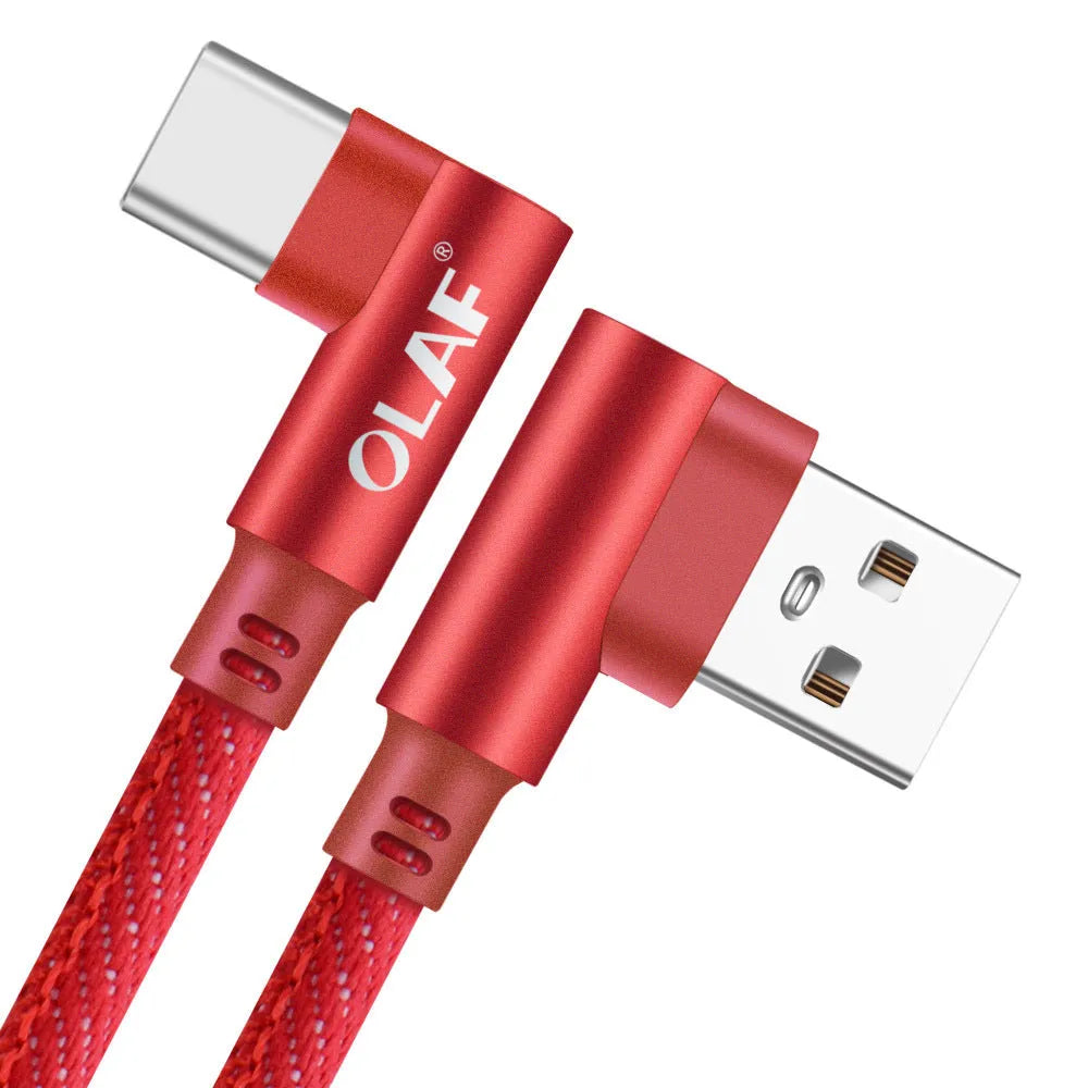 Denil fabric braided USB fast charging cable with aluminium alloy connectors in black and blue.