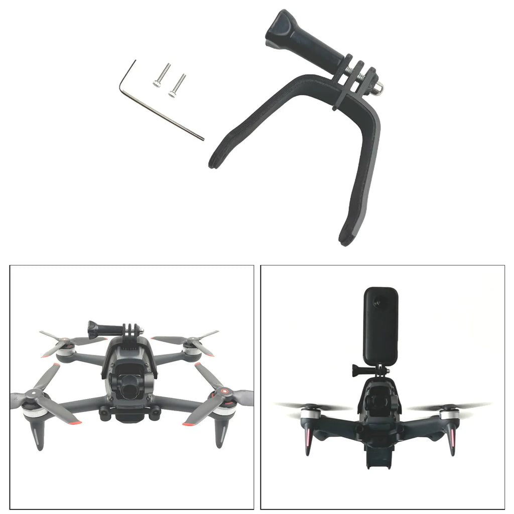 3D printed hard plastic expansion bracket with sponge padding for mounting GoPro cameras to drones