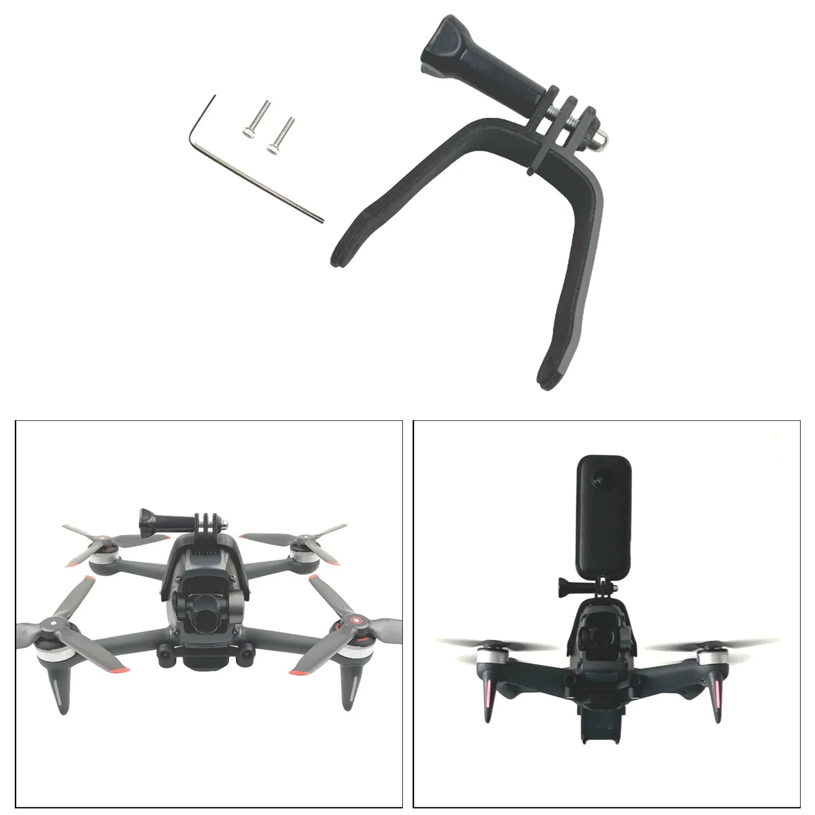 3D printed hard plastic expansion bracket with sponge padding for mounting GoPro cameras to drones