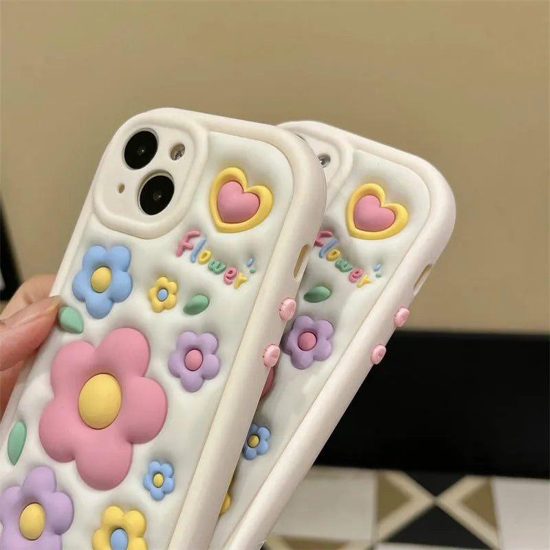 Three-dimensional flower TPU phone case with fall protection for iPhone 13 14 15 models
