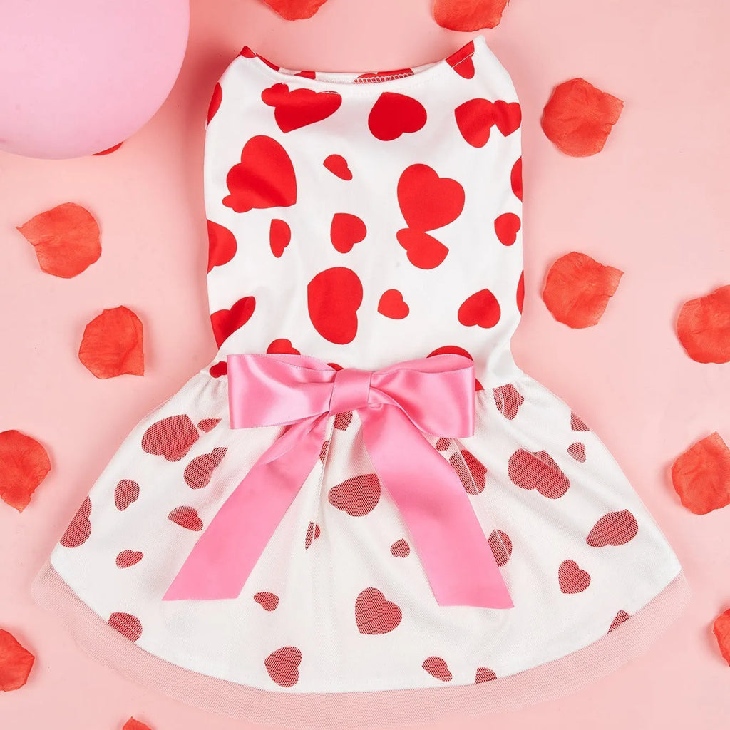Pet dog cat Valentine's Day love full printed dress in polyester, black and white, sizes XS to 2XL