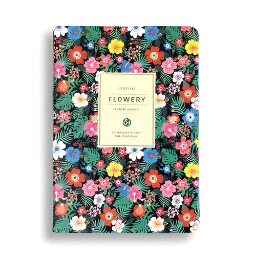 Leather wireless bound notebook with 120gsm Daolin paper in A5 size shown open on a desk with colour cover options