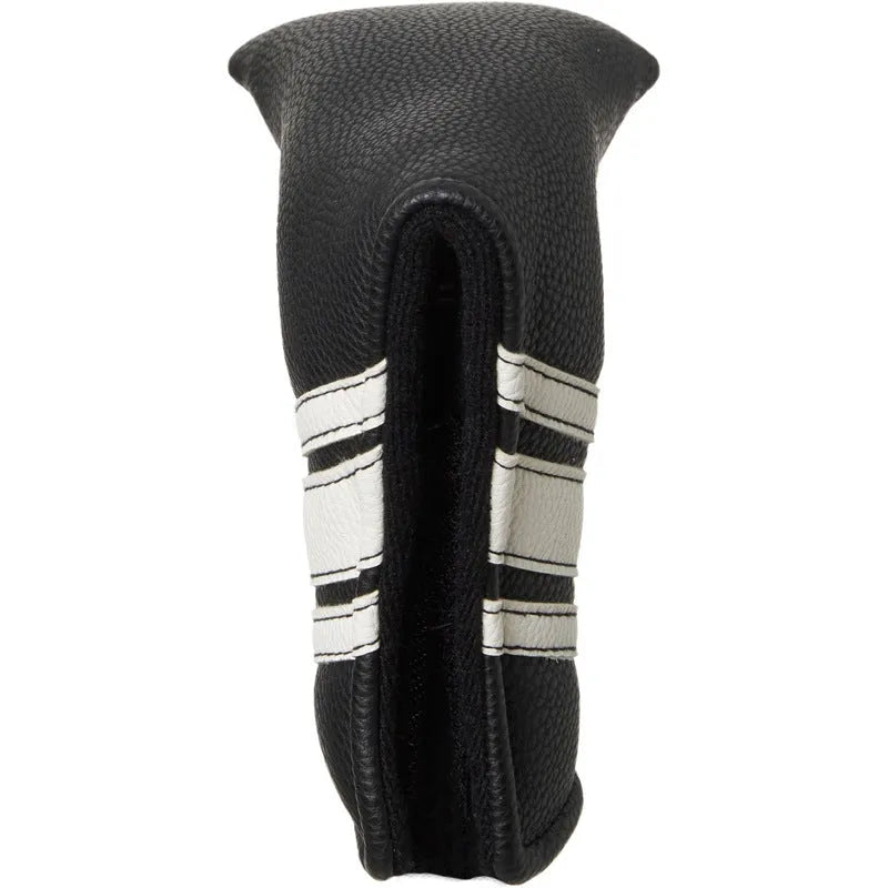 Black PU leather golf push rod case with a zipper, shown holding a club head cover.