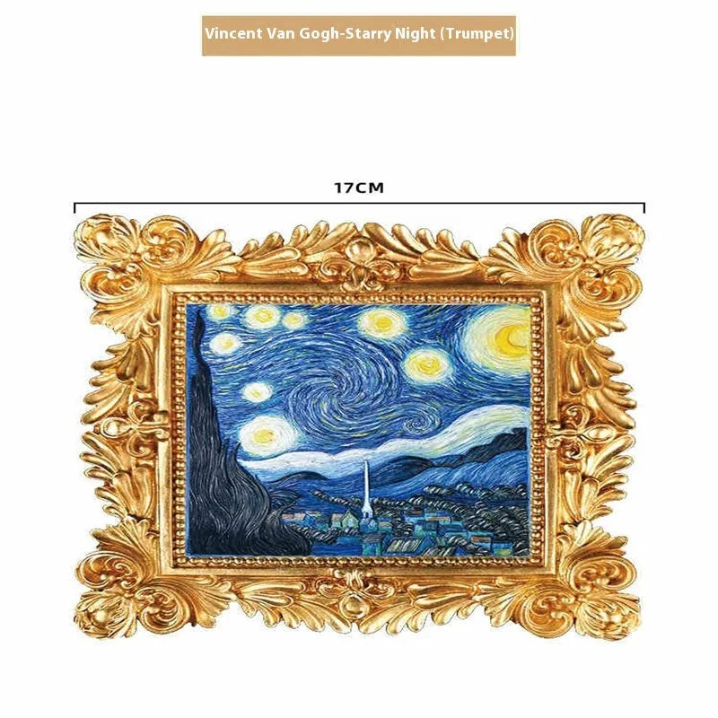 DIY oil painting kit with colour pots, brushes, and a canvas showing Van Gogh's Starry Night design.