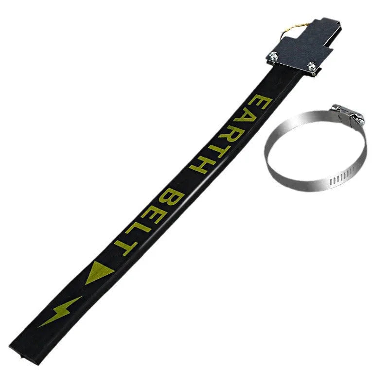 Black car electrostatic grounding strap, 370mm long, for dissipating static electricity from vehicles.