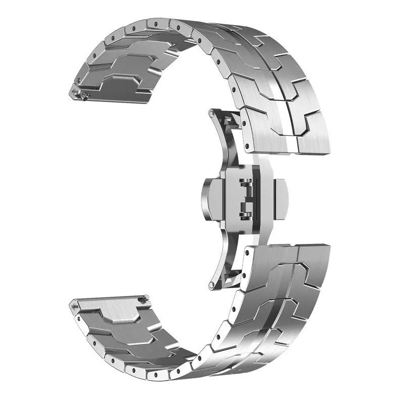 Stainless steel Samsung watch replacement band in silver colour with universal 20mm or 22mm sizing