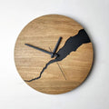 Modern wooden wall clock with a crackle-finish dial shown in one of five available colours.