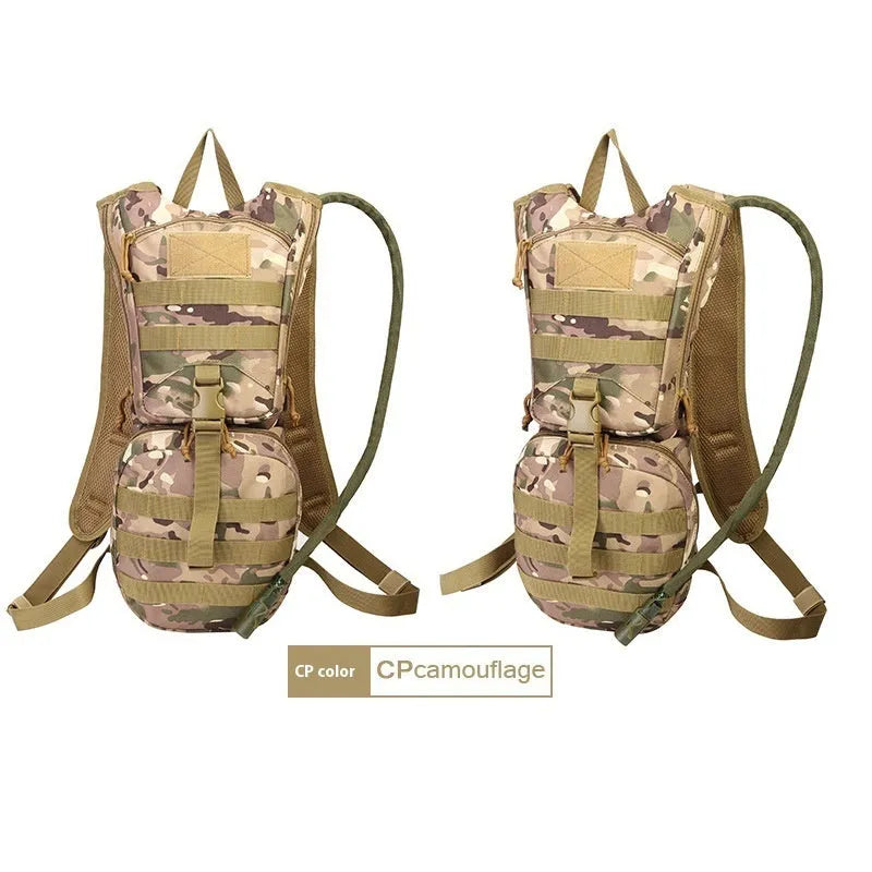 Camouflage pattern tactical cycling water bag with hydration system and storage compartments
