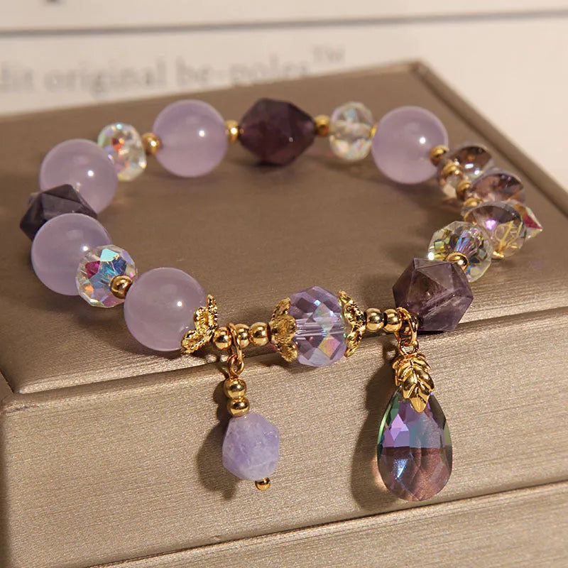 Lavender purple crystal water drop bracelet for children with retro design