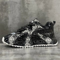 Men's platform trainers with embroidered stitching, thick rubber sole, mid heel, front lace-up, in scarlet black or creamy-white