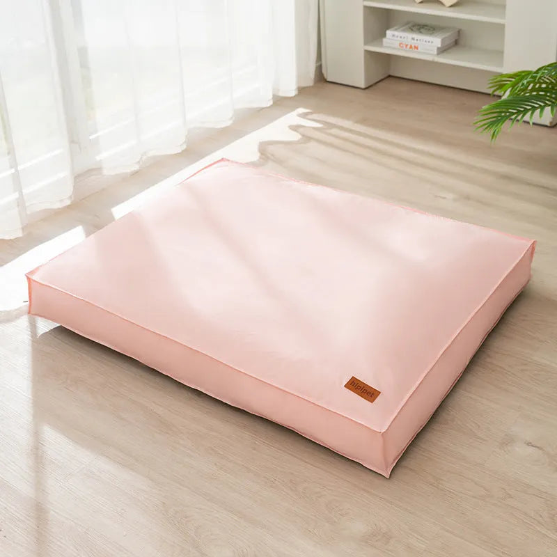 Waterproof dog bed mat in grey with removable washable cover, PP cotton padding, and non-slip bottom, size S to 2XL