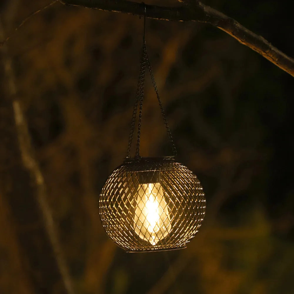 Outdoor hollow-out iron lantern super bright ceiling lamp cylindrical flat iron shape for garden courtyard decoration